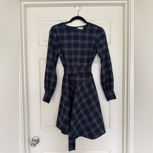 COURT & ROWE Navy Checkered Long Sleeve Dress